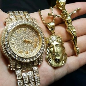 14K gold plated iced out watch chains